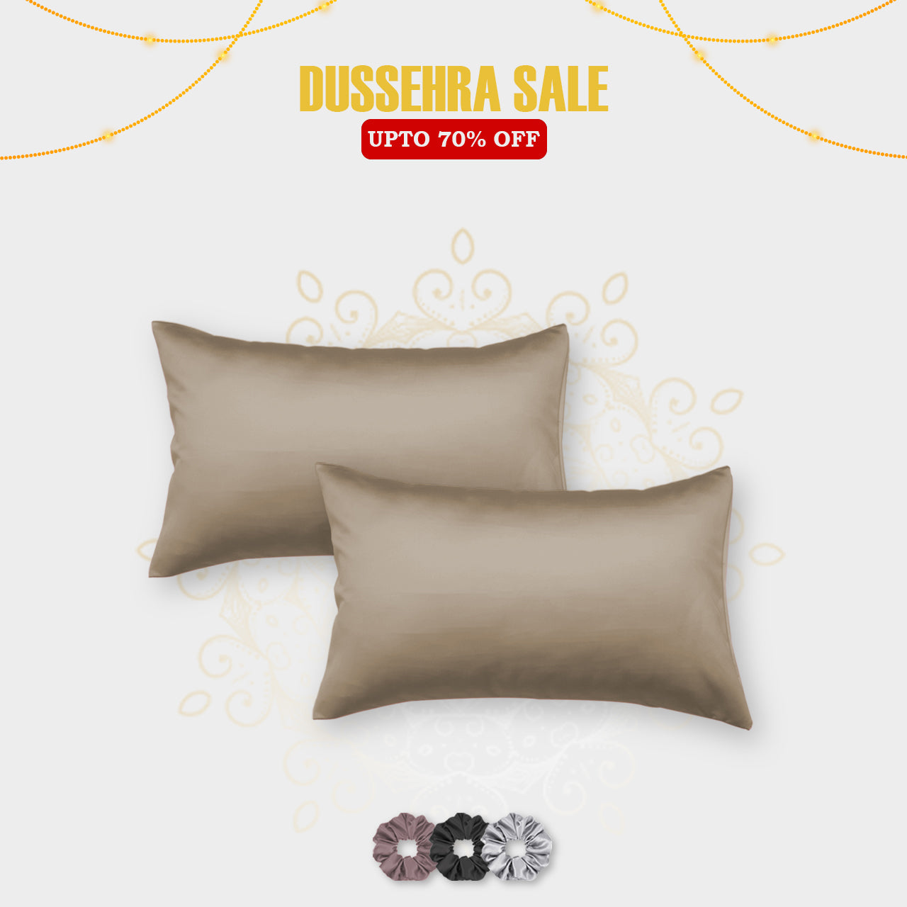 Satin Pillow Covers - Set of 2 (With 3 Free Scrunchies)