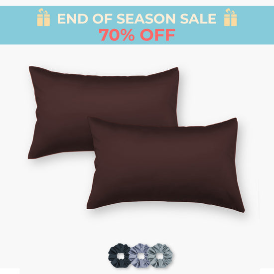 Dark Brown Satin Pillowcases - Set of 2 (With 3 Free Scrunchies)