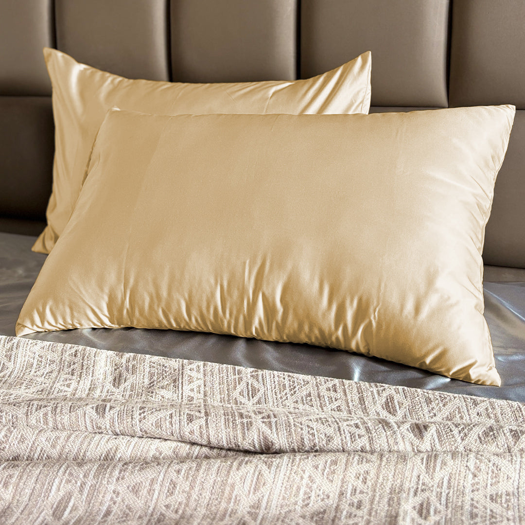 Gold Satin Pillow Covers - Set of 2