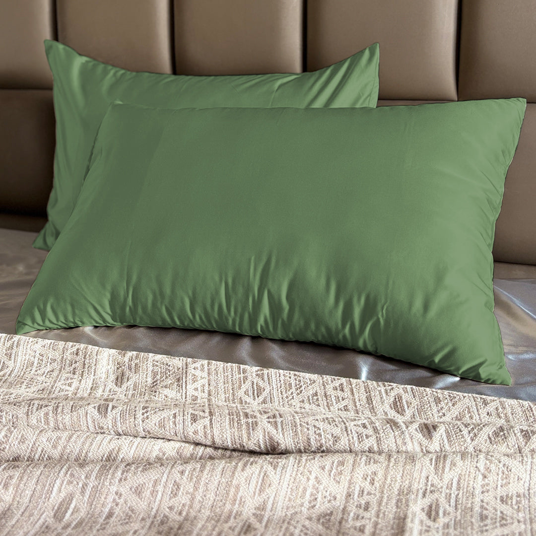 Green Satin Pillow Covers - Set of 2