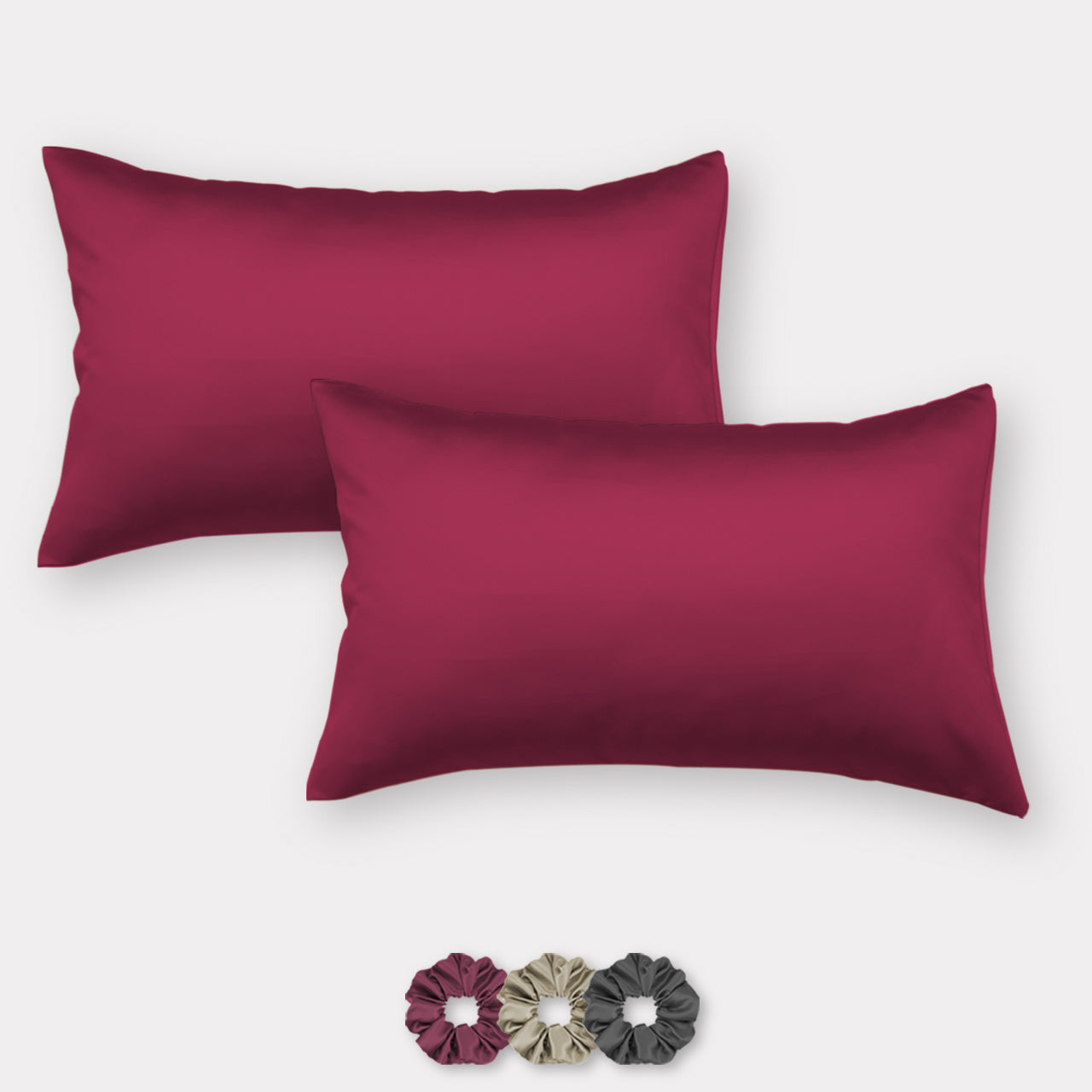 Maroon Satin Pillow Covers - Set of 2  (With 3 Free Scrunchies)