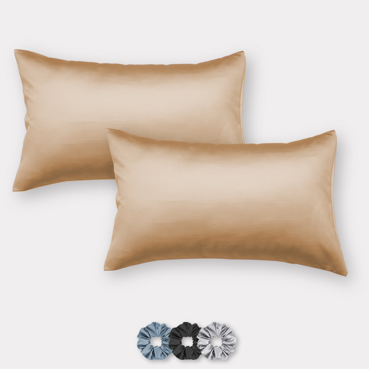 Gold Satin Pillow Covers - Set of 2 (With 3 Free Scrunchies)