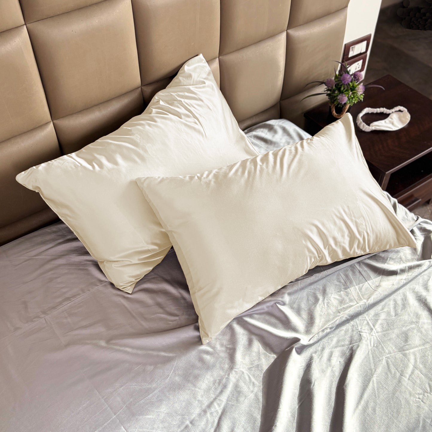 Cream Satin Pillow Covers - Set of 2