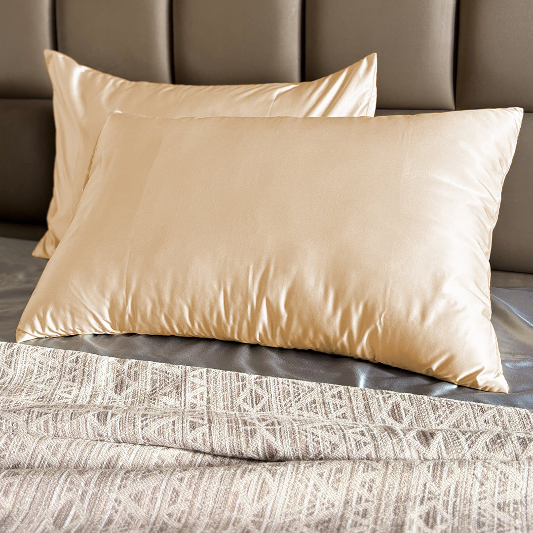 Light Gold Satin Pillow Covers - Set of 2