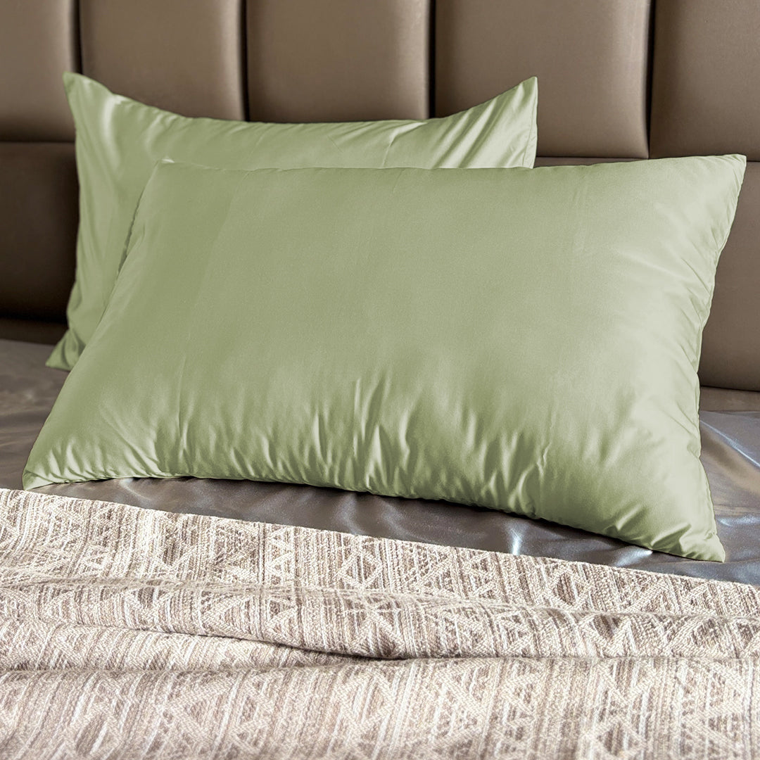 Light Green Satin Pillow Covers - Set of 2
