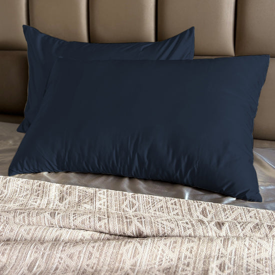 Navy Blue Satin Pillow Covers - Set of 2