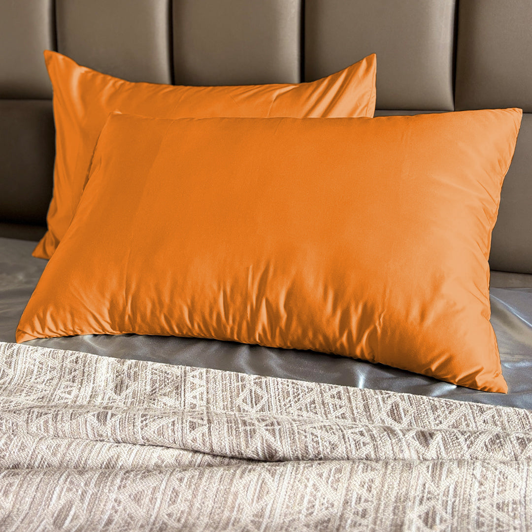 Orange Satin Pillow Covers - Set of 2