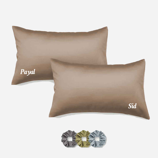 Personalized Satin Pillow Covers - Pack of 2 (With 3 free scrunchies)