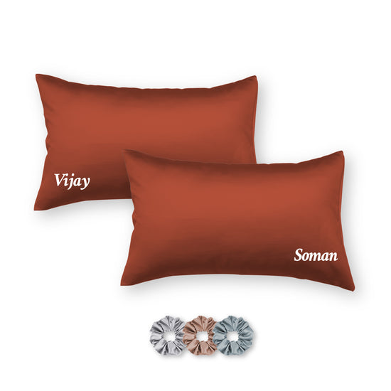 Personalized Satin Pillow Covers - Pack of 2 (With 3 free scrunchies)