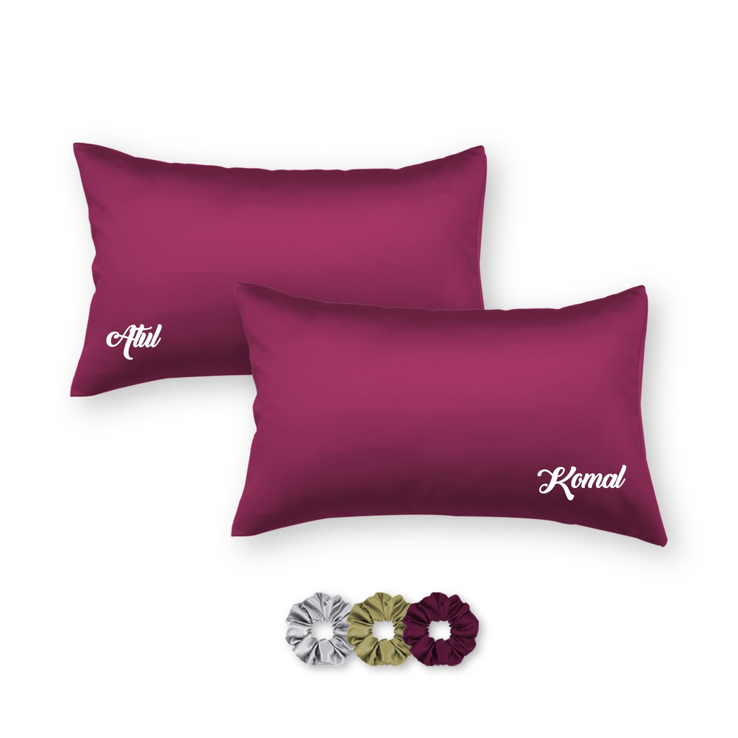 Personalized Satin Pillow Covers - Pack of 2 (With 3 free scrunchies)