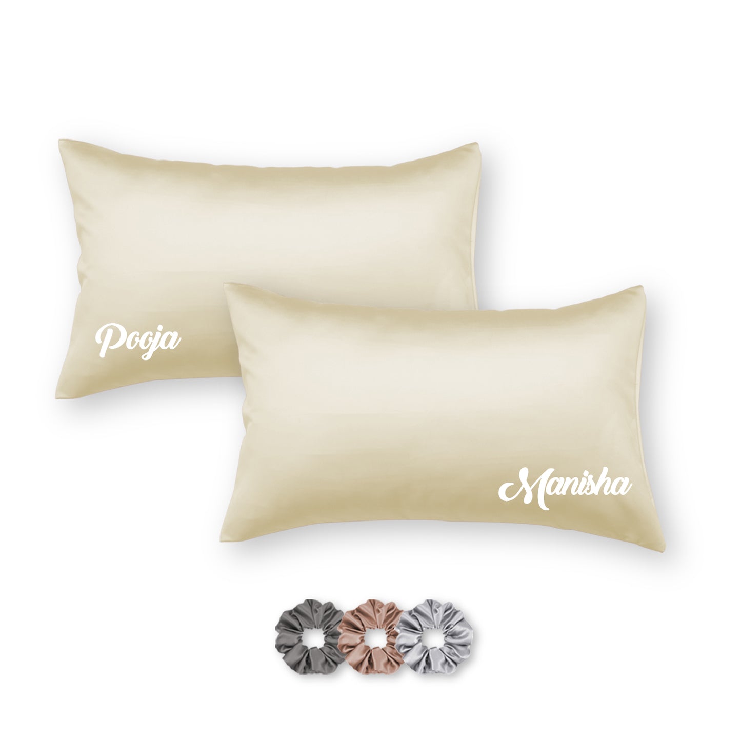 Personalized Satin Pillow Covers - Pack of 2 (With 3 free scrunchies)