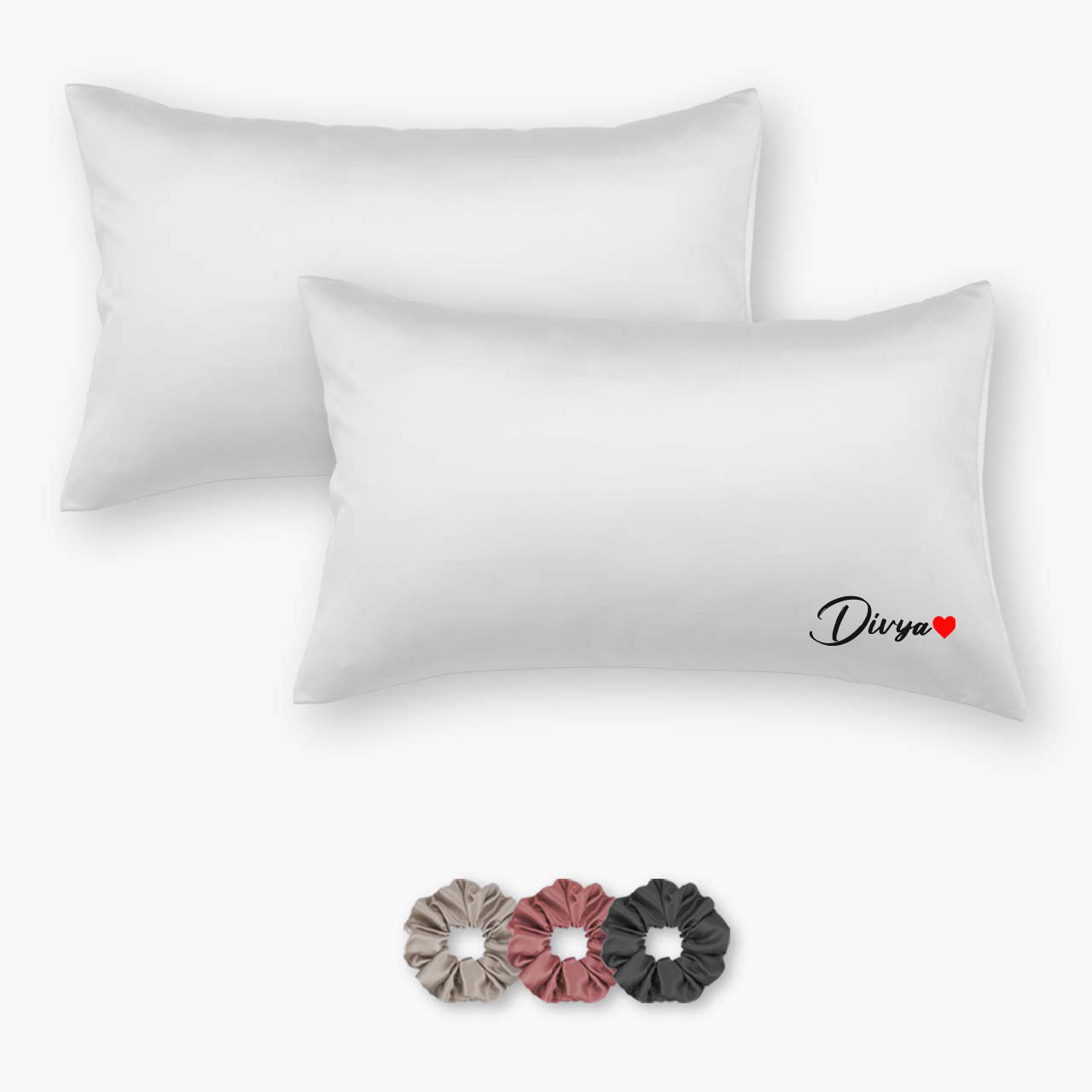 Personalized Satin Pillow Covers - Pack of 2 (With 3 free scrunchies)