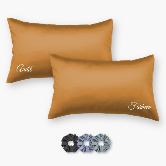 Personalized Satin Pillow Covers - Pack of 2 (With 3 free scrunchies)