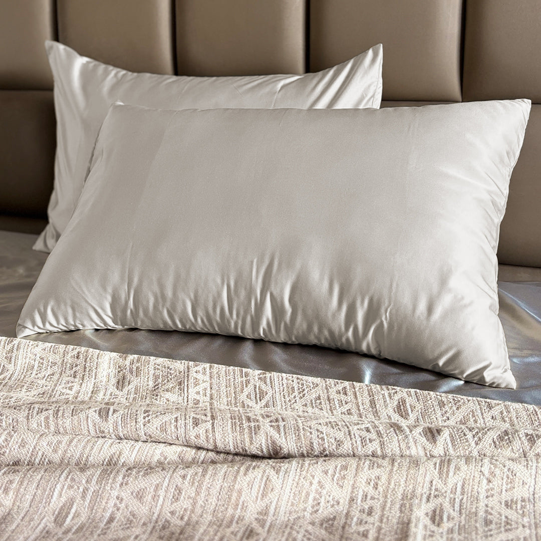 Silver Satin Pillow Covers - Set of 2