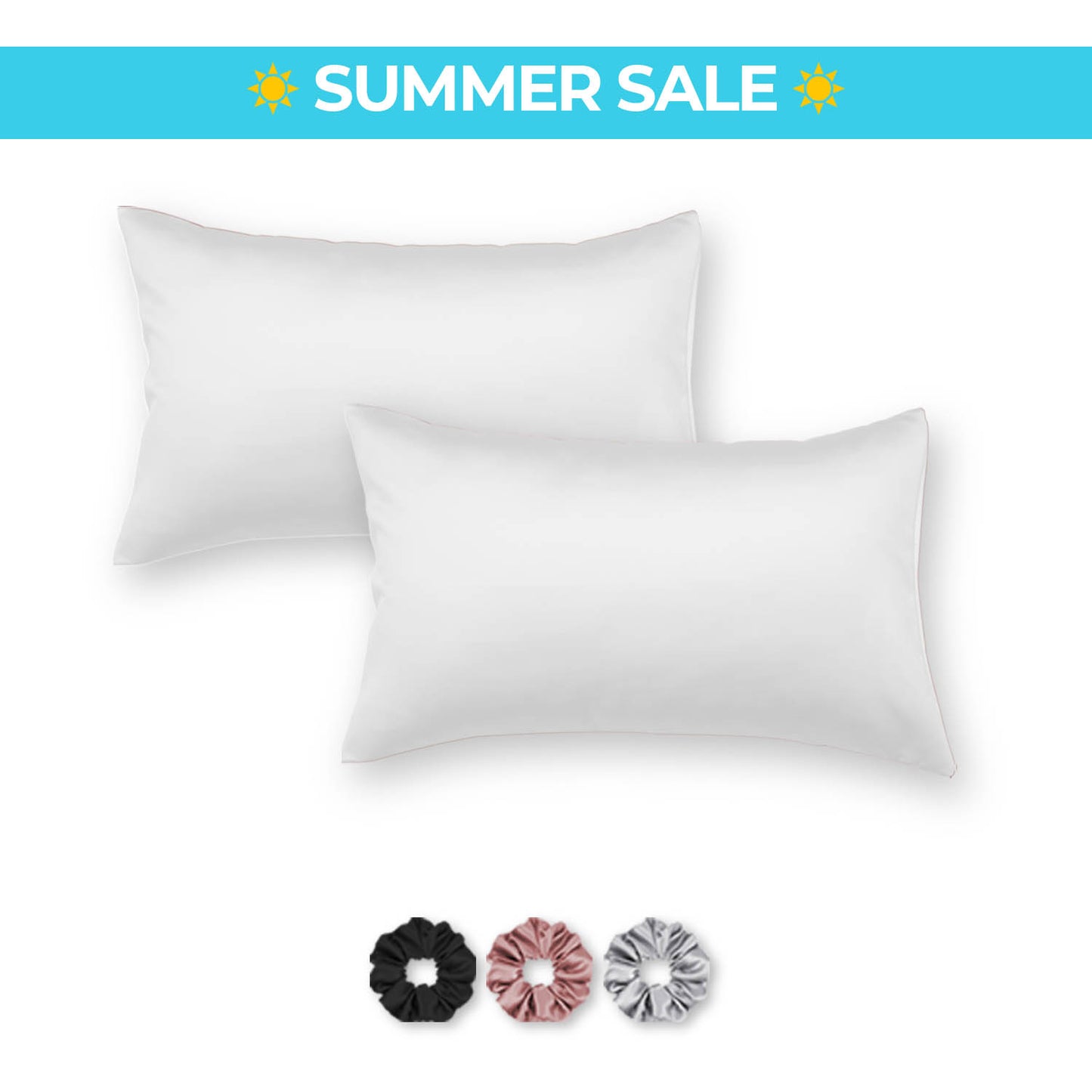 Satin Pillow Covers - Pack of 2 (With 3 free scrunchies)