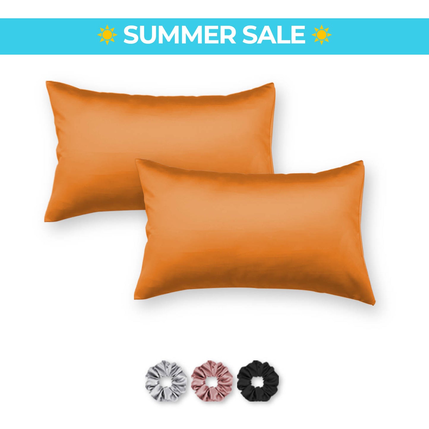 Satin Pillow Covers - Pack of 2 (With 3 free scrunchies)