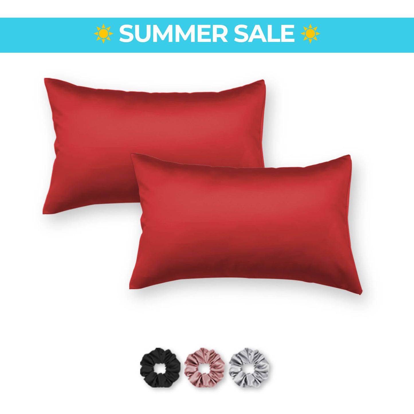 Satin Pillow Covers - Pack of 2 (With 3 free scrunchies)
