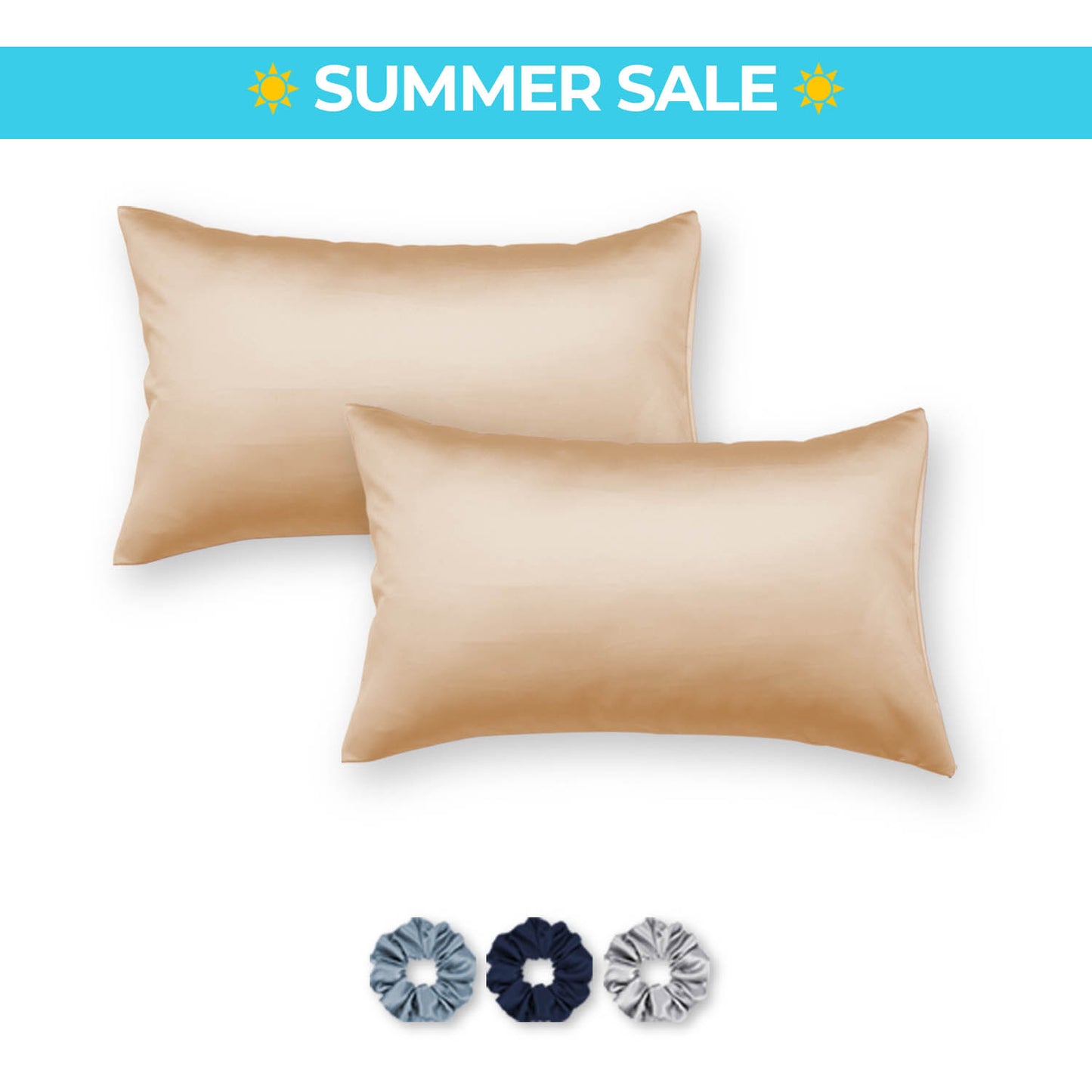 Satin Pillow Covers - Pack of 2 (With 3 free scrunchies)