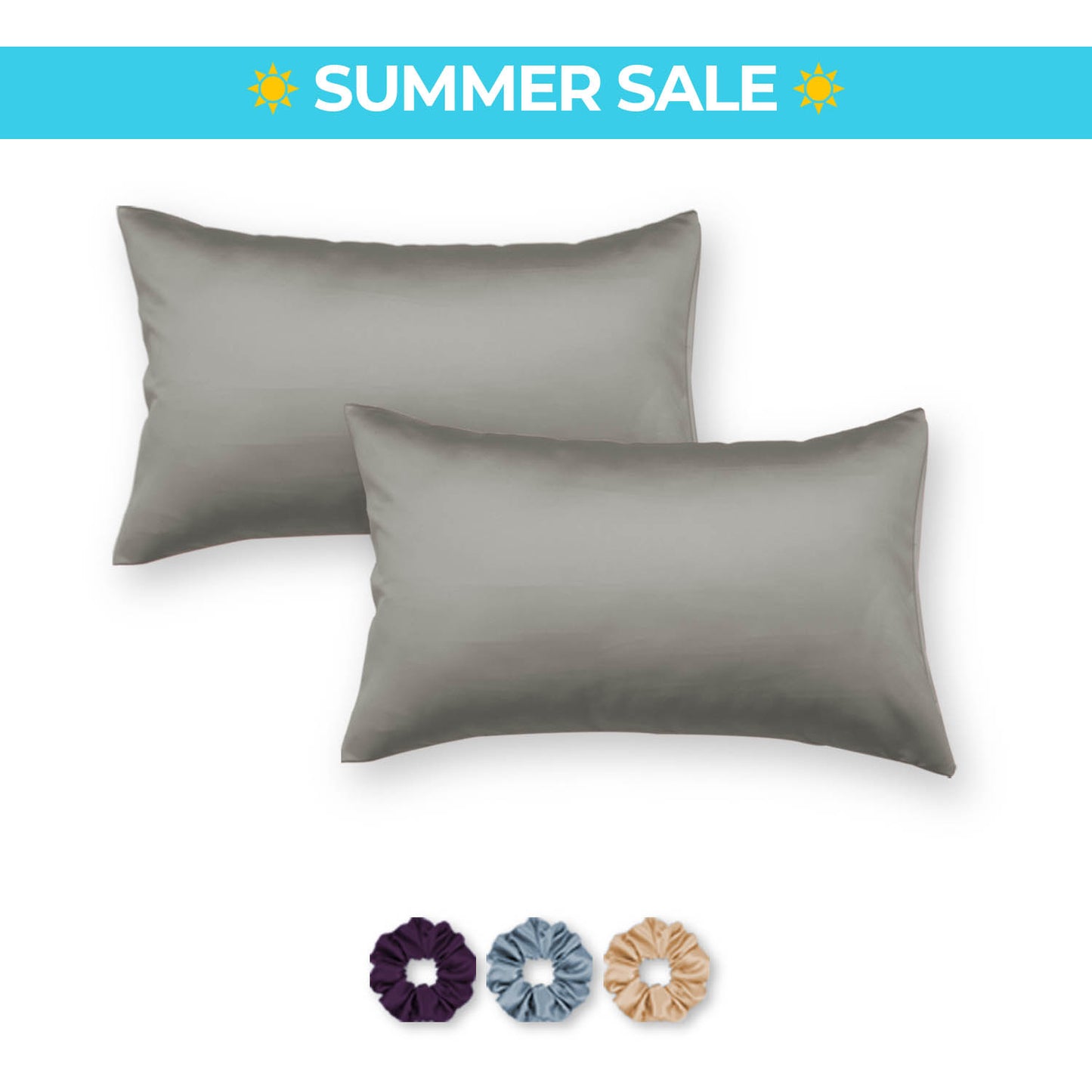 Satin Pillow Covers - Pack of 2 (With 3 free scrunchies)