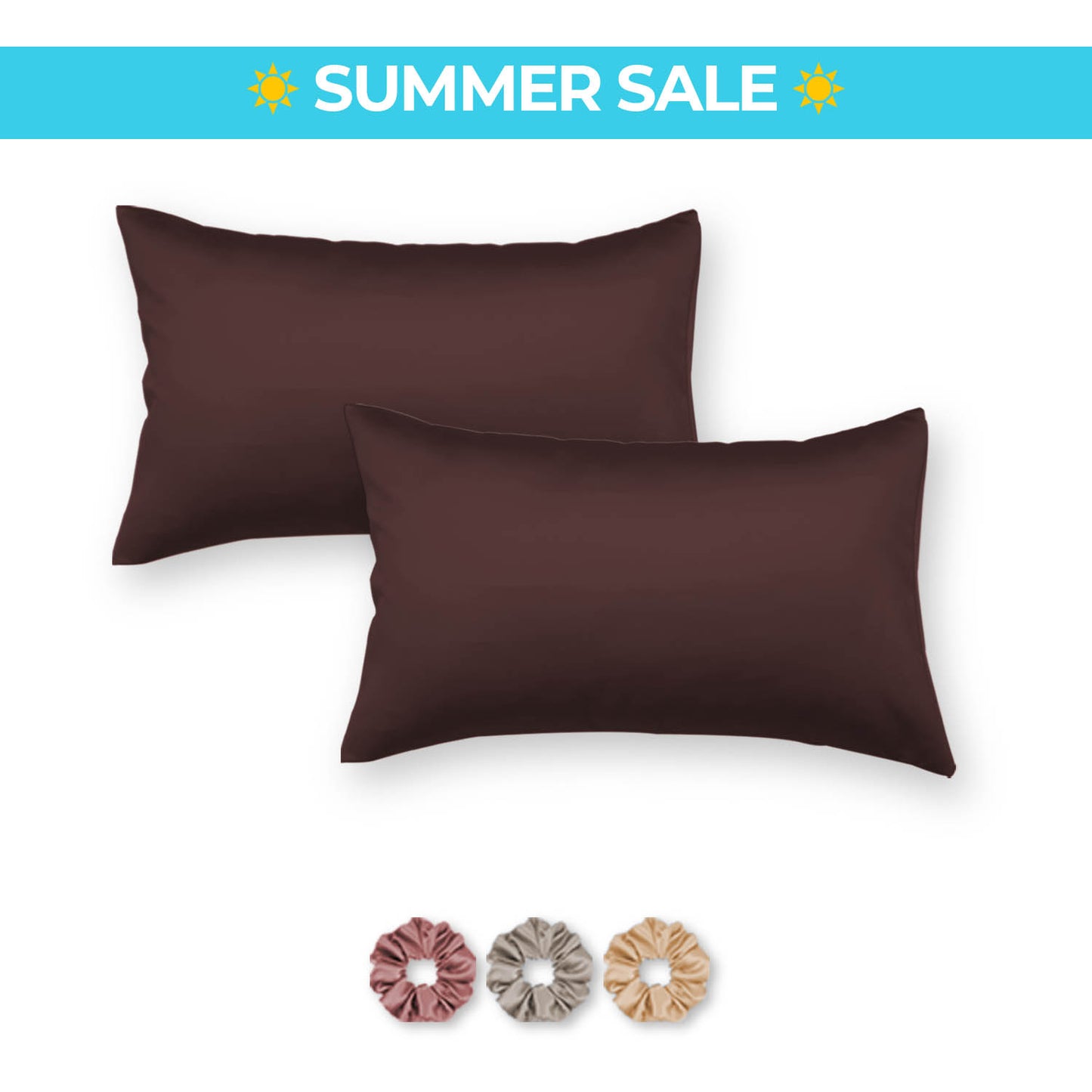 Satin Pillow Covers - Pack of 2 (With 3 free scrunchies)