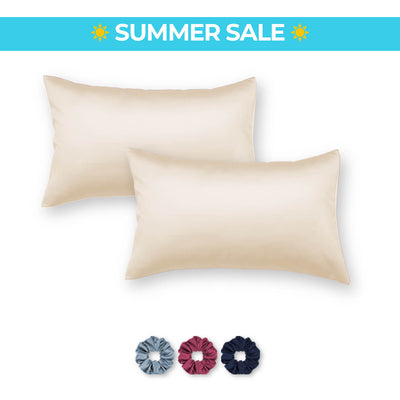 Cream Satin Pillow Covers - Set of 2 (With 3 free scrunchies)