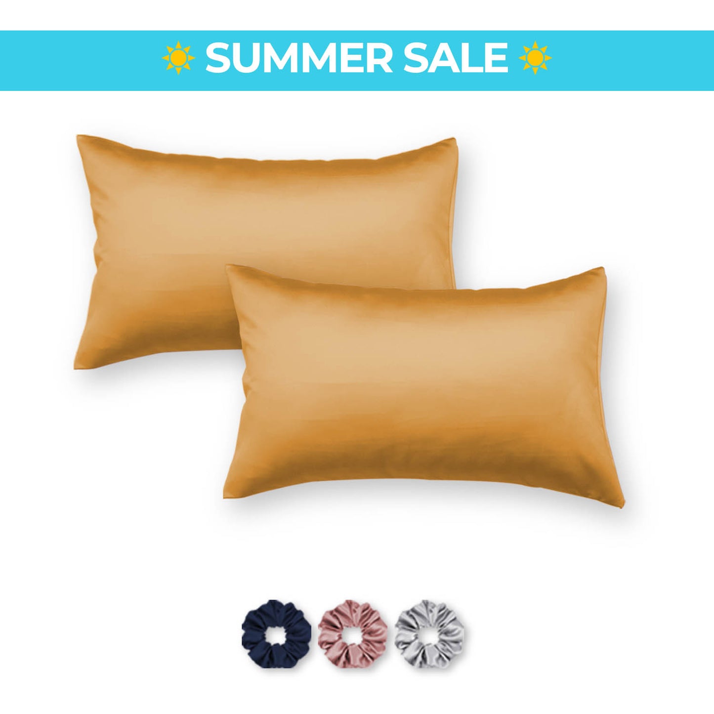 Satin Pillow Covers - Pack of 2 (With 3 free scrunchies)