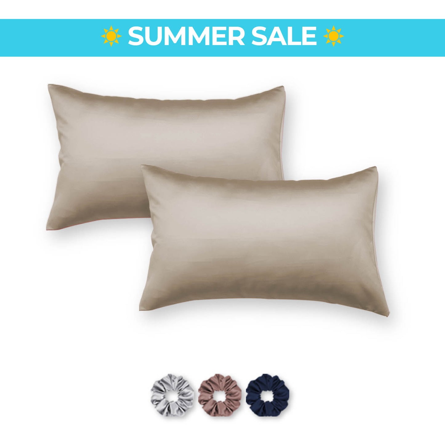 Satin Pillow Covers - Pack of 2 (With 3 free scrunchies)