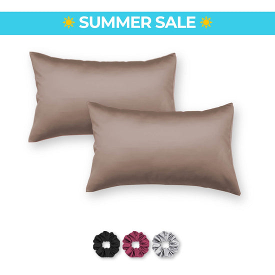 Brown Satin Pillow Covers - Set of 2 (With 3 Free Scrunchies) - Seevo.in