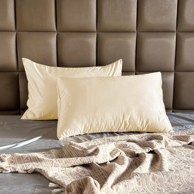 Cream Satin Pillow Covers - Set of 2 - Seevo.in