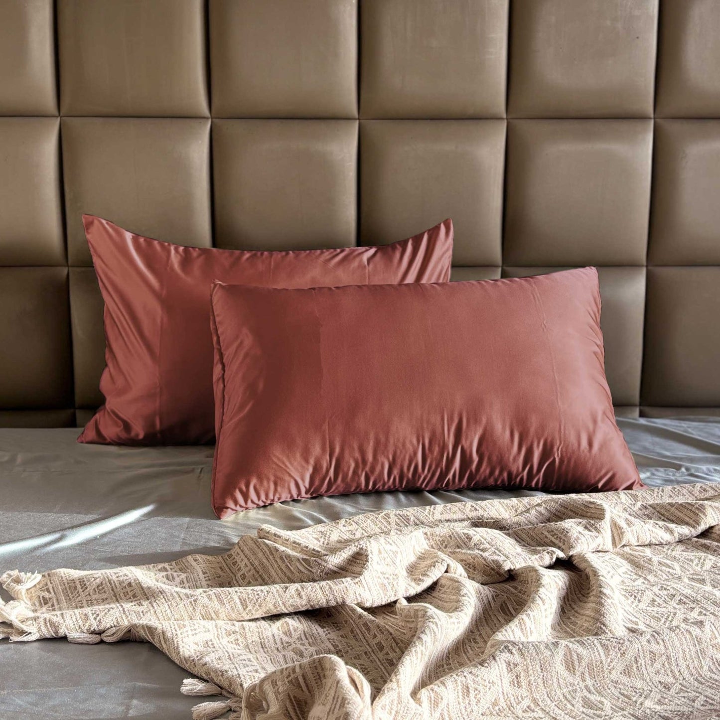 Dusky Pink Satin Pillow Covers - Set of 2 - Seevo.in