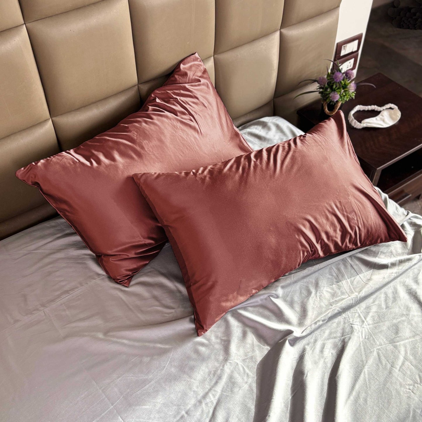 Dusky Pink Satin Pillow Covers - Set of 2 - Seevo.in