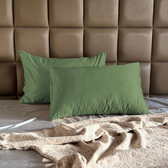 Green Satin Pillow Covers - Set of 2 - Seevo.in