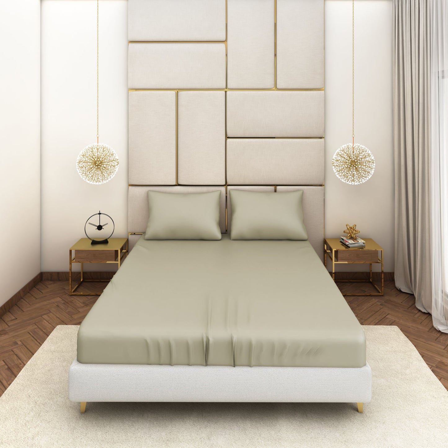 Light Green Satin Bedsheet Set - Seevo.in