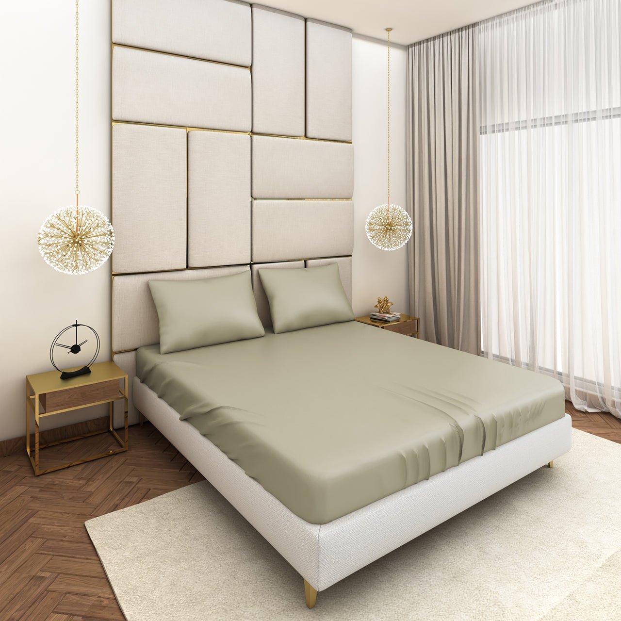 Light Green Satin Bedsheet Set - Seevo.in