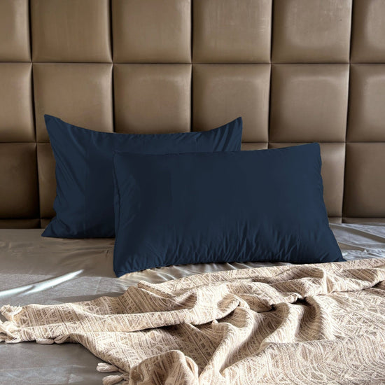 Navy Blue Satin Pillow Covers - Set of 2 - Seevo.in