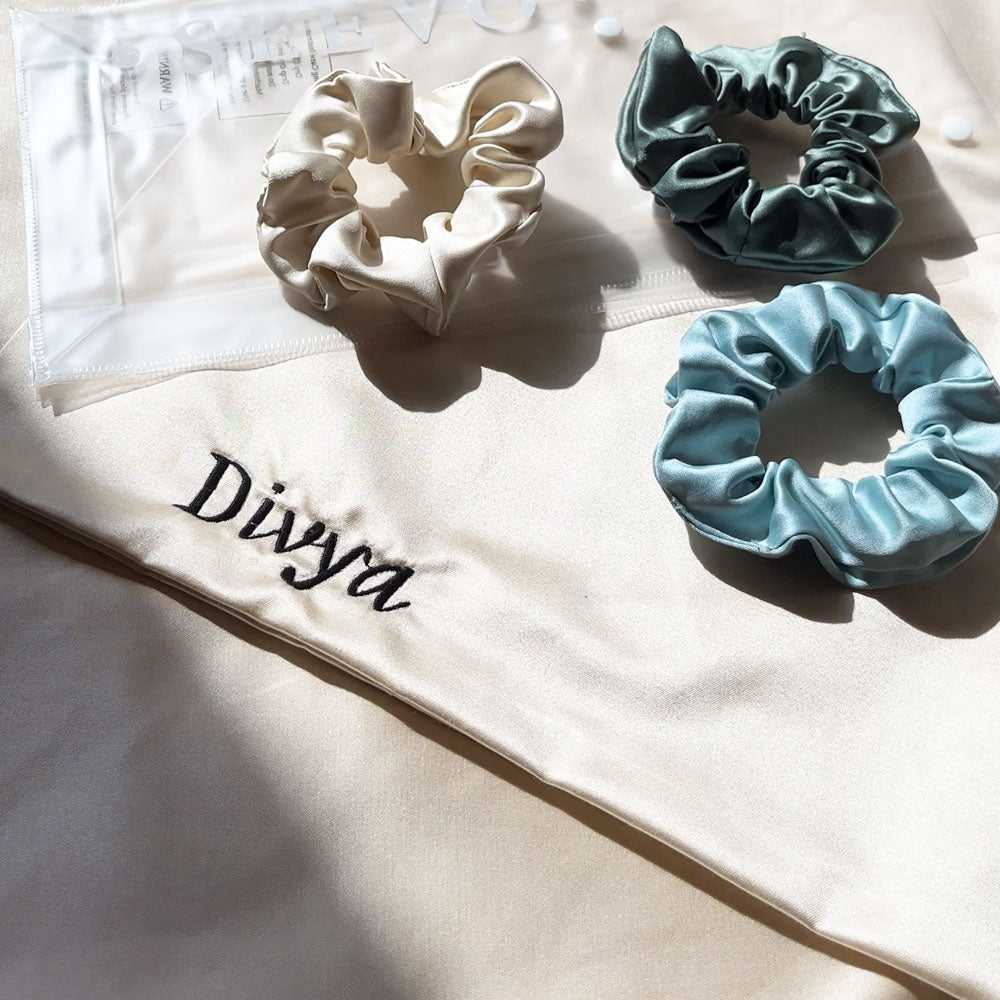 Personalized Satin Pillow Covers - Pack of 2 (With 3 free scrunchies) - Seevo.in
