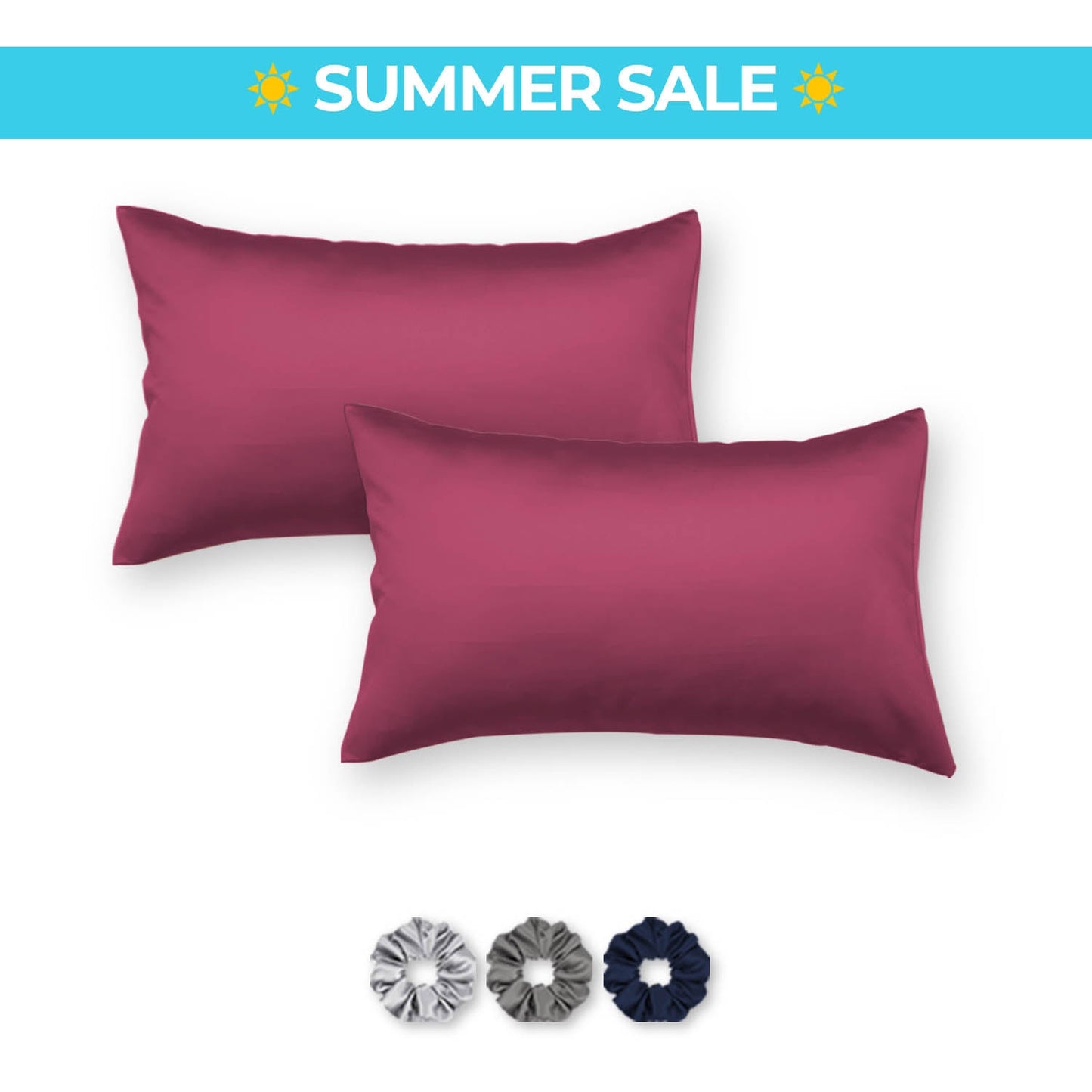 Satin Pillow Covers - Pack of 2 (With 3 free scrunchies) - Seevo.in
