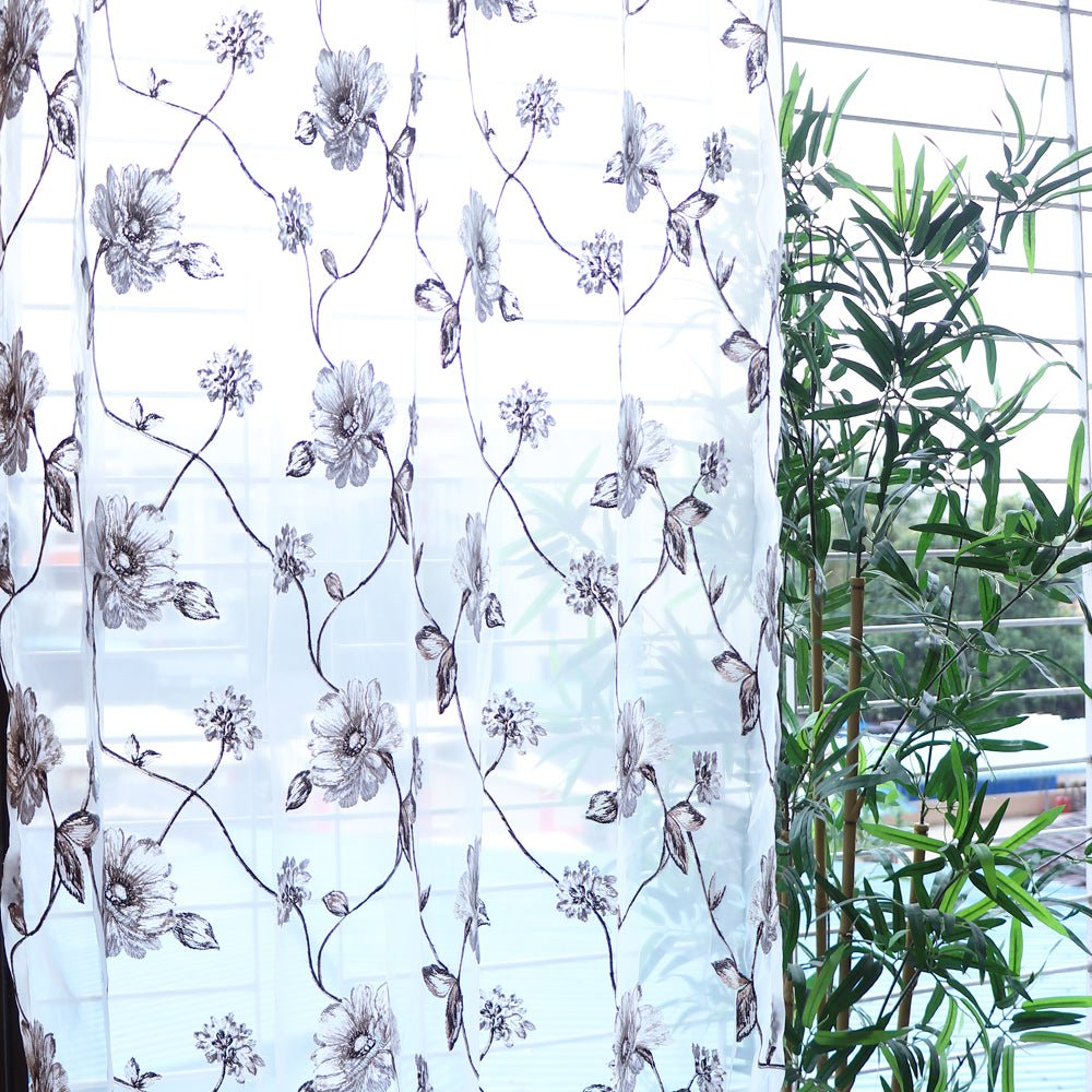 Sheer Curtains Brown Embroidered - Set of 2 - Seevo.in