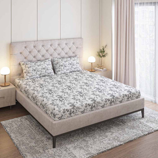 550 TC Cotton Printed Bed Sheet Set (Charcol)