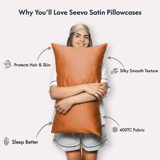 Orange Satin Pillowcases - Set of 2 (With 3 Free Scrunchies)