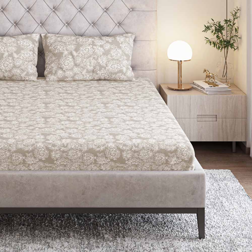 550 TC Cotton Printed Bed Sheet Set (Khaki)