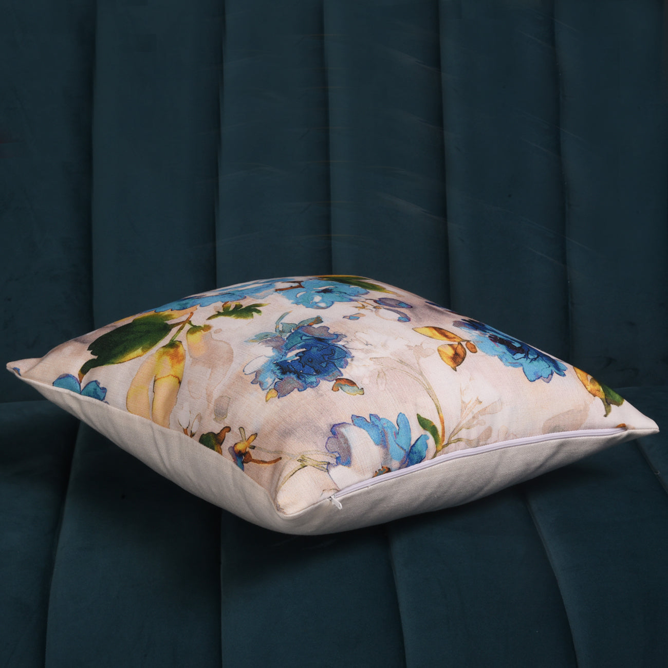 Aqua Floral Motif Cushion Covers  - Pack of 2